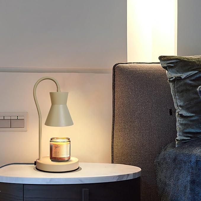 Candle Warmer Lamp with Timer and Dimmer, Vintage Electric Candle Melter with 2 Bulbs, Melter Scented Candle Height Adjustable Compatible with Jar Candles, House Warming Gifts (Beige)