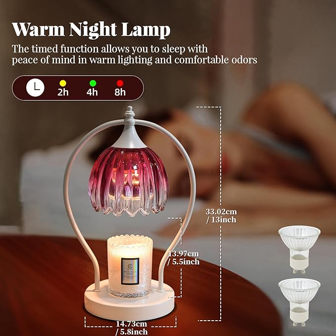 Candle Warmer Lamp with Timer: Dimmable Scented Candle Warmer Aromatherapy Lamp for Home Decor, Ideal Housewarming Birthday Wax Warmer Light Gift, Includes 2 Bulbs