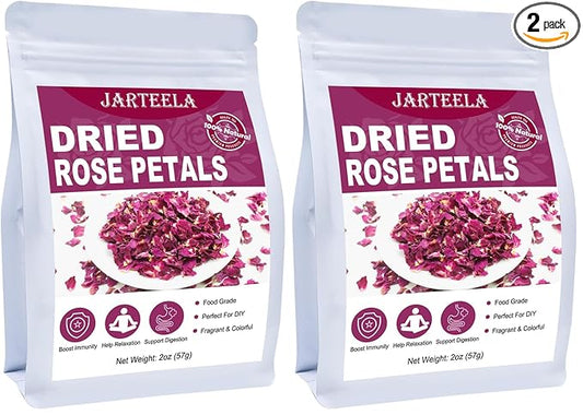 Jarteela - Dried Rose Petals Culinary- Natural Edible Rose Petals, 2oz - Food Grade Flower Petals - Non-GMO Tea - Perfect for Soap, DIY, Tea & Baking (Pack of 2)