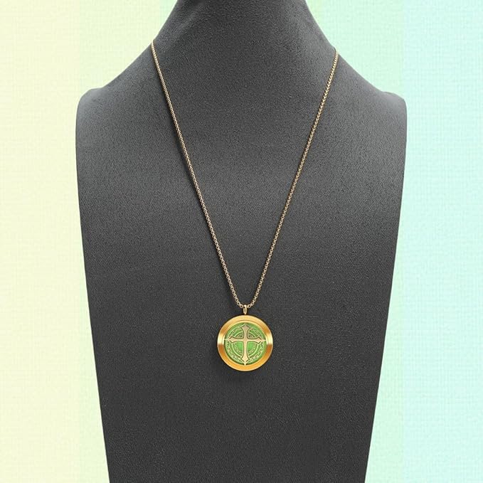 Aromatherapy Diffuser Necklace-Cross Essential Oil Necklace,Aromatherapy Diffuser Pendant for Men and Women,Portable,Suitable for Yoga,Meditation,Travel,Stress Relief Gift(Gold 30mm)