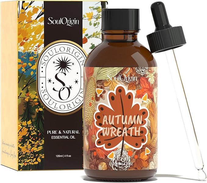 Autumn Wreath Essential Oil 120ml (4 Fl Oz), Cozy Fall Fragrance Oils for Essential Oil Diffuser, Natural Autumn Scented Oils for Candle Making, Gifts for Women