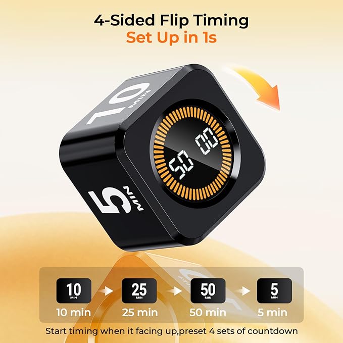 EooCoo Office Desk Timer Cube, Visual Pomodoro Timer with Gravity, Countdown 5/10/25/50 Min, Rechargeable Productivity Tool for Classroom, Kitchen, Gym, Yoga, College School Supplies Cool Gadgets