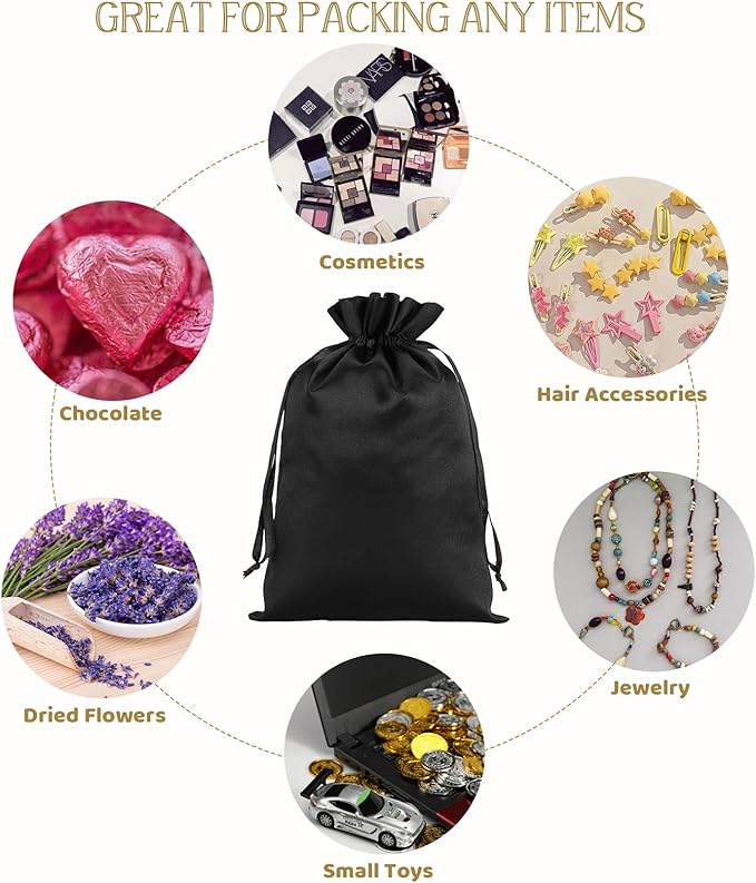 Black Satin Cloth Gift Bags, 30Pcs 6x9 with Drawstring, For Wedding, Birthday, Halloween Party, or Bachelor Party Favors, Alcohol Bottle, Tarot Journal, Oracle Cards, Bridesmaids