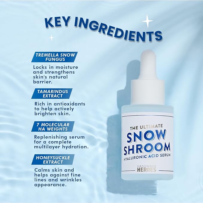 All Natural, Vegan Tremella Hyaluronic Acid Serum by Handmade Heroes, Deep Multi Layered Hydration, Moisturize, Plump Skin, Reduce Wrinkles. Fragrance Free