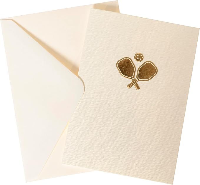 Graphique Pickleball Cards, Pack of 10 Cards with Envelopes, All Occasion Greetings, Blank Inside, Embossing and Gold Foil Accents, La Petite Press Collection Boxed Set, 3.25" x 4.75"