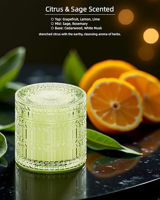 Sage Citrus Scented Candles, Crackling Wood Wick Soy Candle, 7.4 oz Natural Candles Non Toxic, 55 Hours Clean Burn | Aromatherapy Candle | Gift-Ready for Hosts & Gatherings