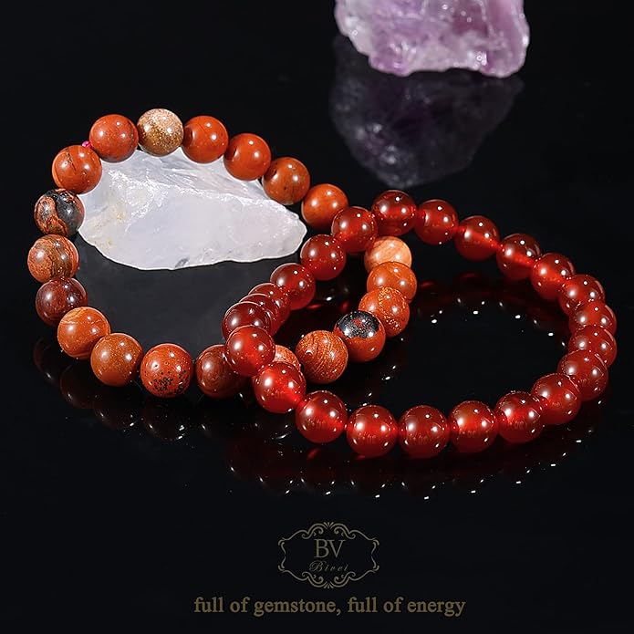 Bivei Natural Gemstone Semi Precious Healing Crystals Handmade Stretchy Round Beads Bracelet, Enhance Positive Energy