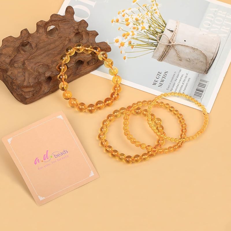 AD Beads Handmade Gemstone Stretch Elastic Bracelet Crystal Healing Reiki Nature's Beauty and Spiritual Essence Unisex (10mm, Citrine (Joy and abundance))