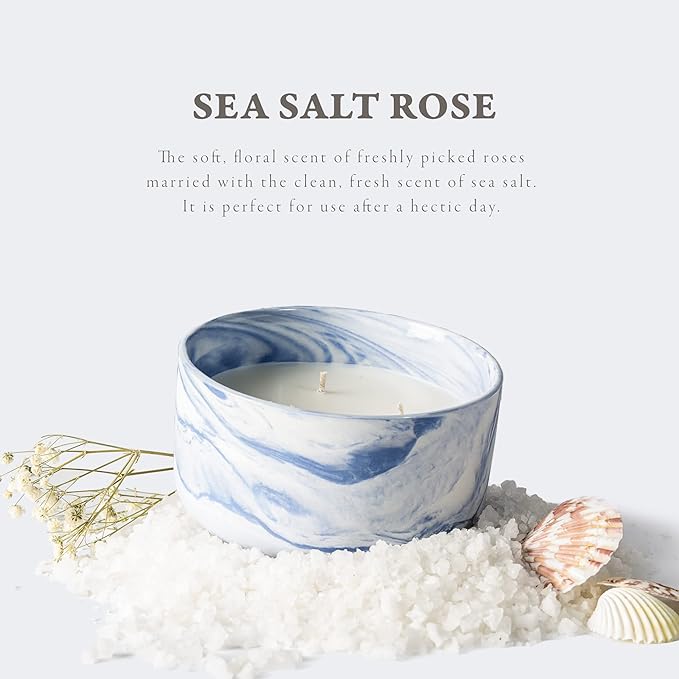 Hidden Label Scented Soy Candles, Large Candle 3 Wicks 13.6oz Sea Salt Rose Ceramic Jar Lava Collection, Gorgeous Gifts for Birthday Thanksgiving Christmas