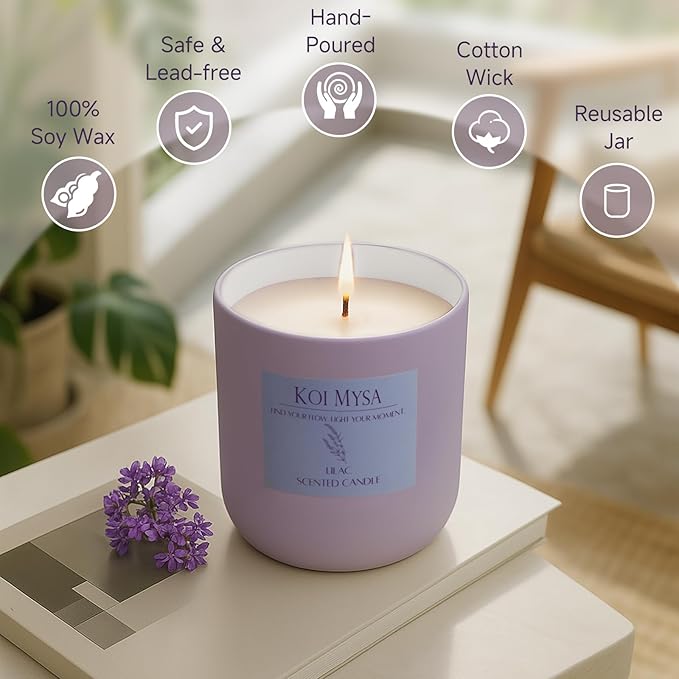 Lilac Blossoms Natural Soy Candle Non Toxic for Home Scented, Purple Aromatherapy Candle Décor Birthday Gifts Ideas for Her Women Mom Daughters Friends, 6.4 Oz