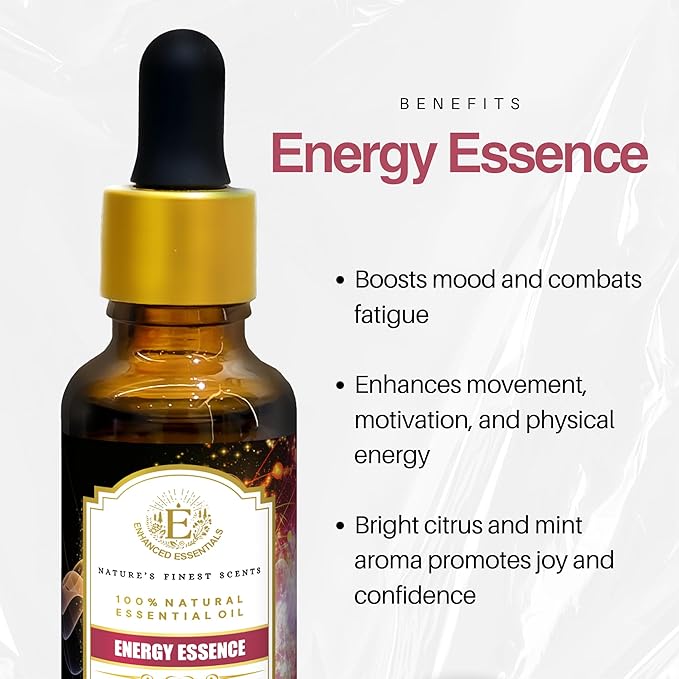 Essential Oil Blend for Energy, Focus & Mood by Enhanced Essentials – 100% Pure, Slow-Distilled|Aromatherapy for Diffuser, Massage & Shower|Uplifting Citrus & Mint Notes|1 fl oz (30 ml)