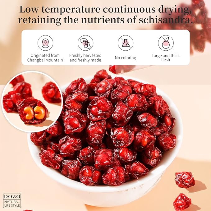 DOZO Schisandra Berry Dried Schisandra Chinensis 7.76oz/220g Schisandra Berry Tea Dried Omija Tea Whole Berries Dried Loose Berry Herbs Pure Natural Wu Wei Zi Caffeine Free 五味子
