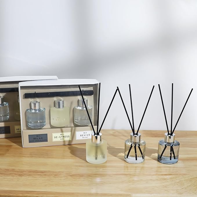 3 Pack Fragrance Reed Diffuser, 50ML Patchouli Jasmine Lemongrass Aromatherapy Diffuser Set with 12 Black Fiber Sticks,Air Freshener for Bedroom Bathroom Office