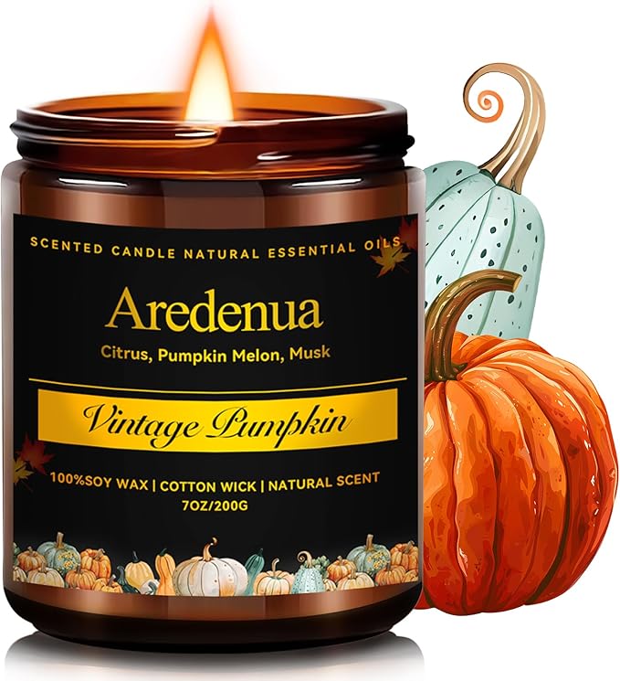 Fall Candles - Vintage Pumpkin Candle | Halloween Candles Pumpkin Scented, 7oz Autumn Soy Candle for Home Scented, 50 Hours Burn Time, Halloween Fall Thanksgiving Gifts for Women Men