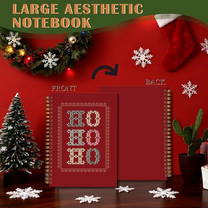 Exqcom Red Christmas Spiral Notebook Gifts, Hohoho Christmas Journal for Women, Xmas Red Hardcover Notebook Journal Office School Supplies, 5.5x8.3 Inch