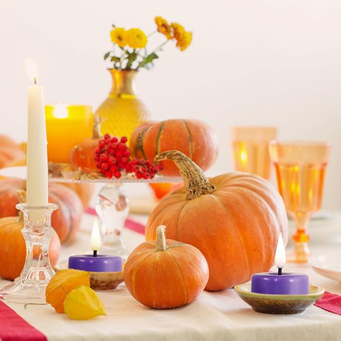 Eywamage Purple Flameless Wax Tealights with Remote Batteries, Flickering Colored LED Tea Votive Candles Set of 10