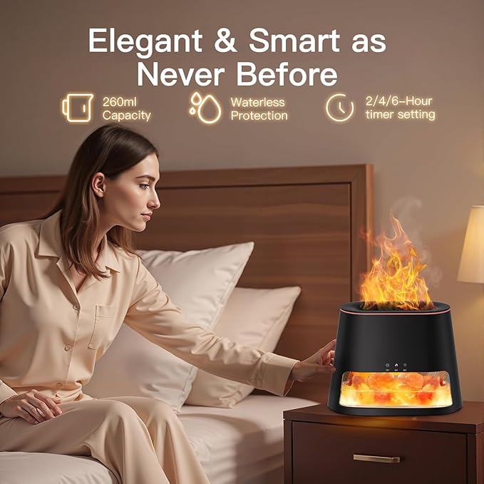 2-in-1 Himalayan Salt Lamp & Ultrasonic Essential Oil Diffuser, Aromatherapy Diffuser Cool Mist Humidifier, Original Salt Therapy Lamp, 100% Pure Himalayan Salt, Ambient Glow, 260ml (Black)