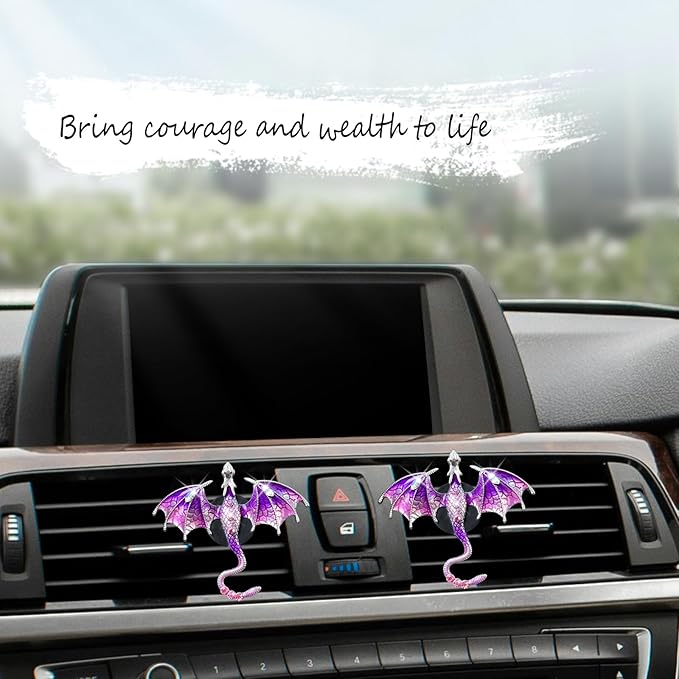 Bling Wyvern Car Air Freshener Vent Clips,2pcs Alloy Purple Enamel Dragon Vent Clips Car Accessories,Refillable Car Diffuser with Felt Mads,Coffee Fragrance Tablets