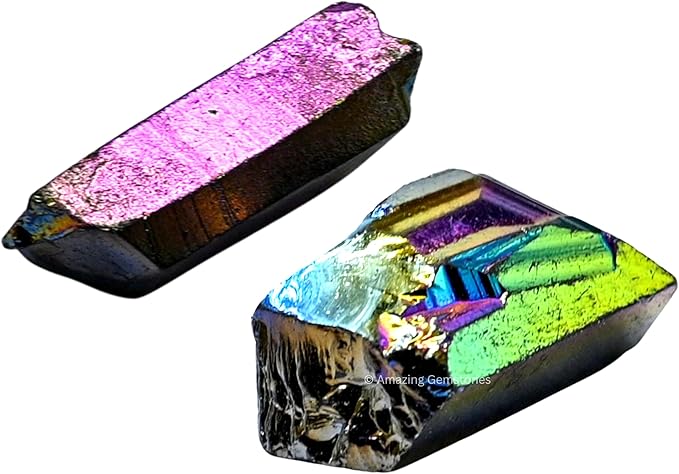 Amazing Gemstone 2 Pieces Titanium Aura Quartz Raw Pencil Points Crystals and Healing Stones, Natural Rocks for Meditation and DIY Raw Point Stones and Crystals