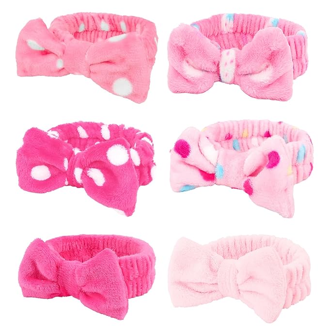 Casoty 6 Pcs Spa Headbands, Hair Holder for Washing Face, Soft Coral Fleece Facewash Headband, Bow Hair Bands, Beauty Headbands for Face Washing Shower Skin Care Yoga
