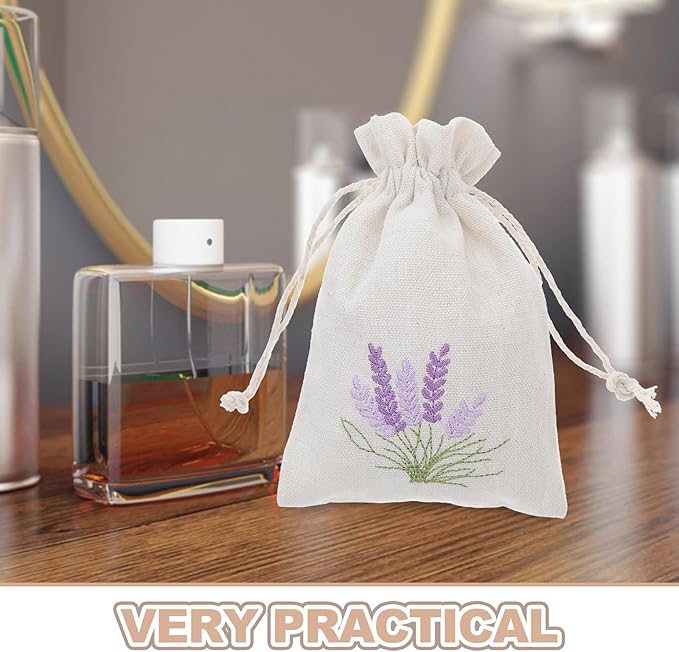 DOITOOL Lavender Sachet Bags 10 Pack Cotton Sachet Empty Bags with Drawstring Cotton Linen Pouch for Filling Spice Lavender Buds