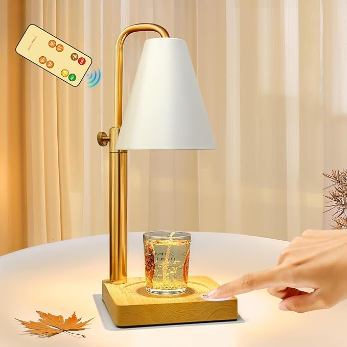 Candle Warmer Lamp with Timer Electric Wax Warmer for Scented Wax Melt Warmer Melter for Jar Candles Touch and Remote Control Dimmable Adjustable Height Gifts for Women 2 Bulbs,White Metal