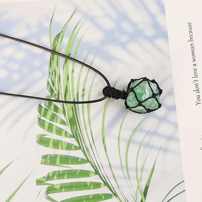 Handmade Natural Gemstone Crystal Pendant Necklace Stone Holder Necklace Cord Net Necklace with Adjustable Length for Women Men