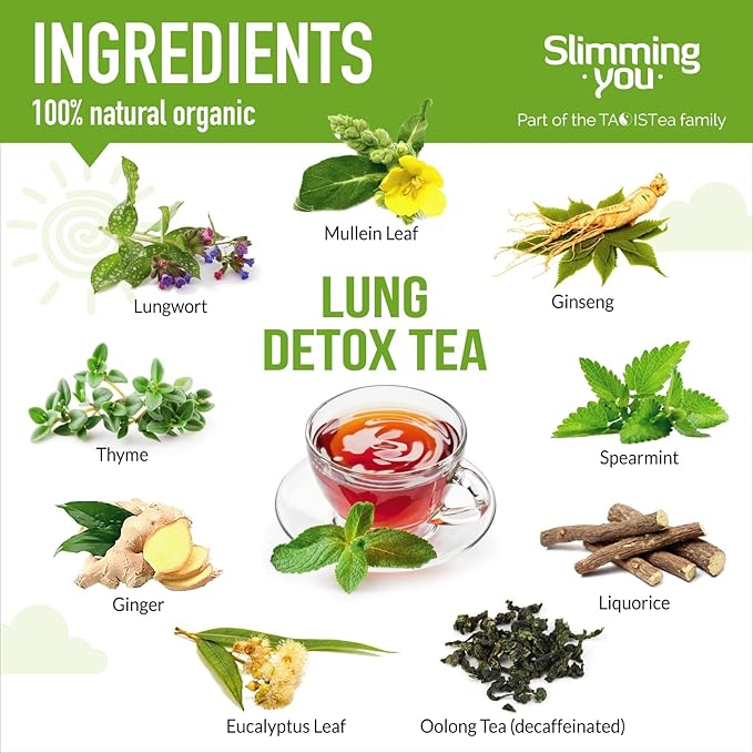 Lung Detox Tea - Mullein Tea Bags for Lungs Cleanse and Respiratory Health with Mullein Leaf, Lungwort, Eucalyptus, Thyme, Liquorice, Spearmint - 14 Tea Bags Natrual Herbal Tea, Caffeine Free