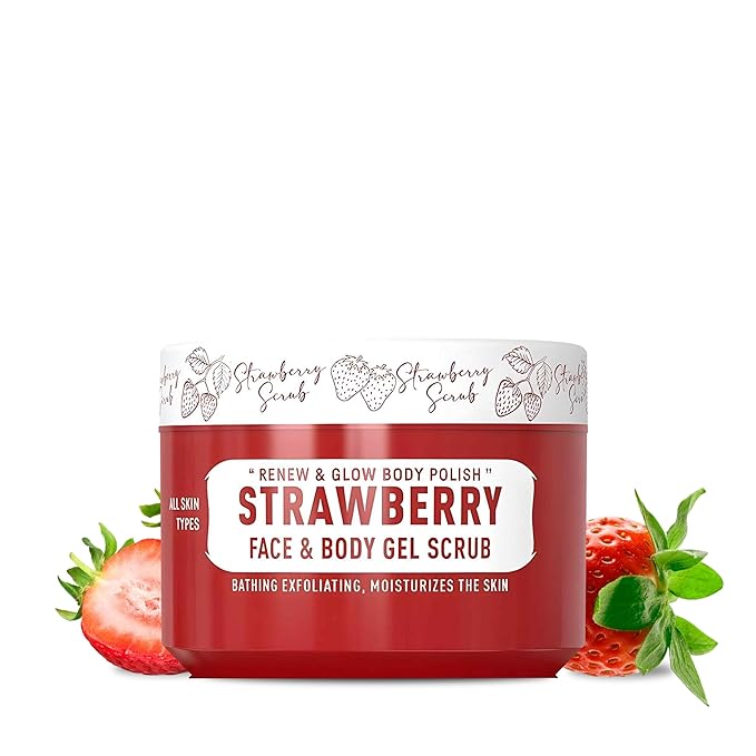 Immortal NYC Strawberry Crush Face & Body Scrub Mask Gel- Moisturizing and Exfoliating Body, Face, Hand, Foot Scrub - Fights Acne, Fine Lines & Wrinkles, Great Gifts For Women & Men - 10 oz