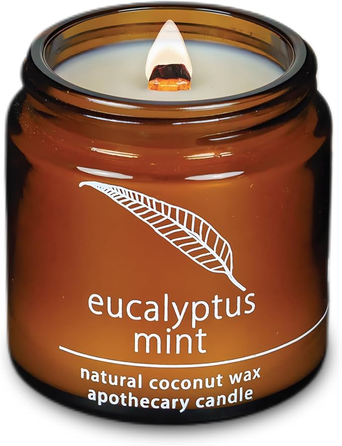 Hemlock Park Crackling Wood Wick Candle Handcrafted with Natural Coconut Wax (Small 4 oz, Eucalyptus Mint)