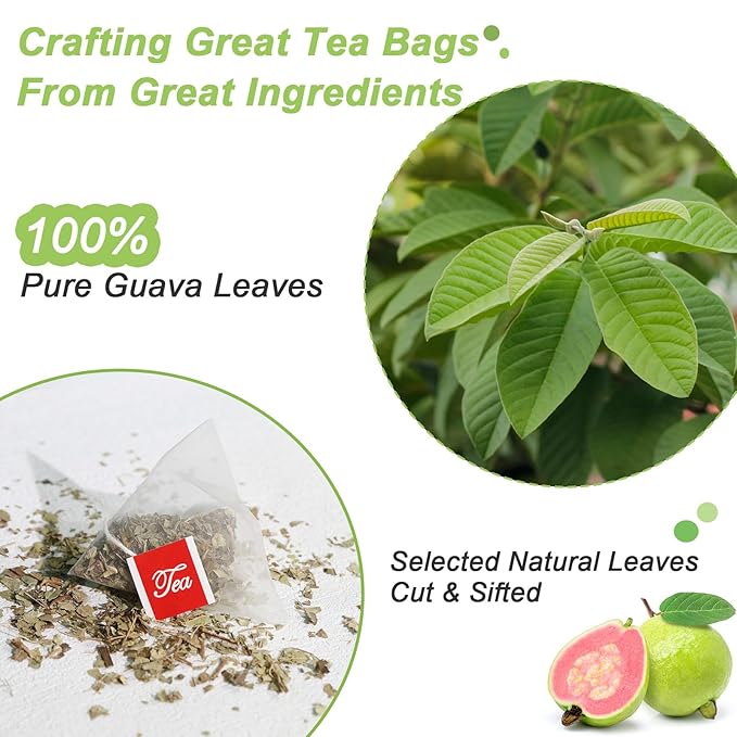 FullChea - Guava Leaves Tea Bags, 50 Teabags - Hojas De Guayaba, Premium Guava Leaf Tea - Non-GMO - Caffeine-free - Boost Immunity & Rich in Antioxidants