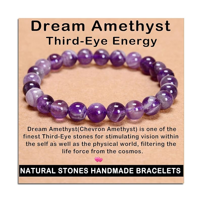 AD Beads Handmade Gemstone Stretch Elastic Bracelet Crystal Healing Reiki Nature's Beauty and Spiritual Essence Unisex (8mm, Dream Amethyst (Third-Eye Energy))