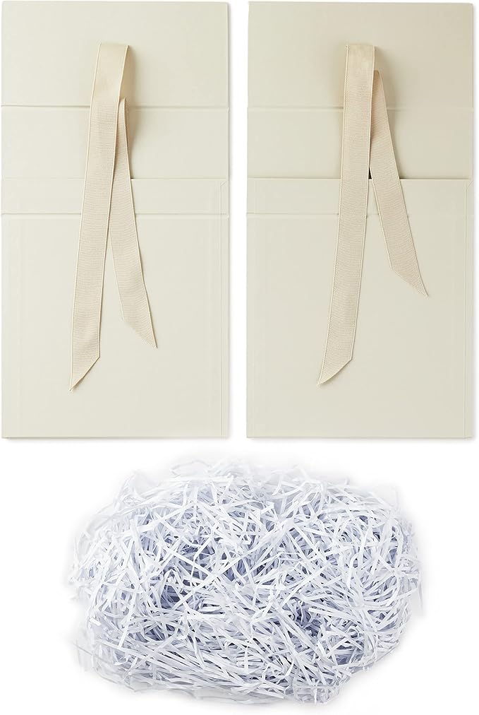 Hallmark Medium Gift Boxes with Bow and Shredded Paper Fill, Pack of 2 (Antique White 8 inch Box) for Weddings, Bridal Showers, Graduations, Birthdays, Bridesmaids Gifts, All Occasion