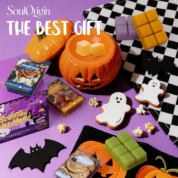 Halloween Scented Wax Melts, Scented Soy Wax Cubes Gift Set for Wax Warmer-Hot Chocolate, Caramel Apple, Caramel Corn, Apple Cider, Candy Corn, Cinnamon Cookies, Halloween Cookies, Pumpkin Pie-8x2.5o