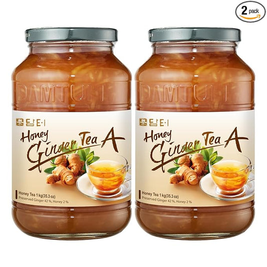 Damtuh Honey Ginger Tea – Natural Flavor & Warm Spicy Aroma, No Artificial Ingredients, Perfect for Hot or Iced Tea, Jam, or Salad Dressing (Sliced Ginger) 2.2lb 1000g x 2 Pack