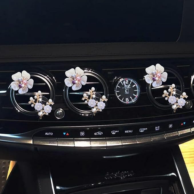 Bling Flower Air Vent Clips, 6 Pcs Cute Daisy Car Fresheners, Diffuser With Rhinestone Interior Decoration Charm, Diamond Decor Accessories for Women Girls