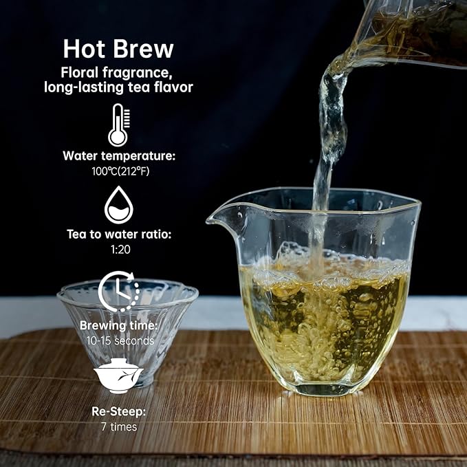 iTeaworld Jasmine Oolong Loose Leaf Tea, Fujian Anxi Tieguanyin Whole Leaf, Natural Jasmine Aroma, No Sugar & Additives, Hot & Cold Brew, Sealed Bag, 3.52oz