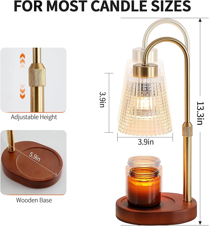 Antique Brass Candle Warmer Lamp WithTimer and Dimmer,Fragrance Electric Wax Melt Warmer with 2 Bulbs,Scented Jar Lamp,Mother's Day/Birthday/Christmas Gifts for Mom/Wife,Home Decor,Adjustable Height