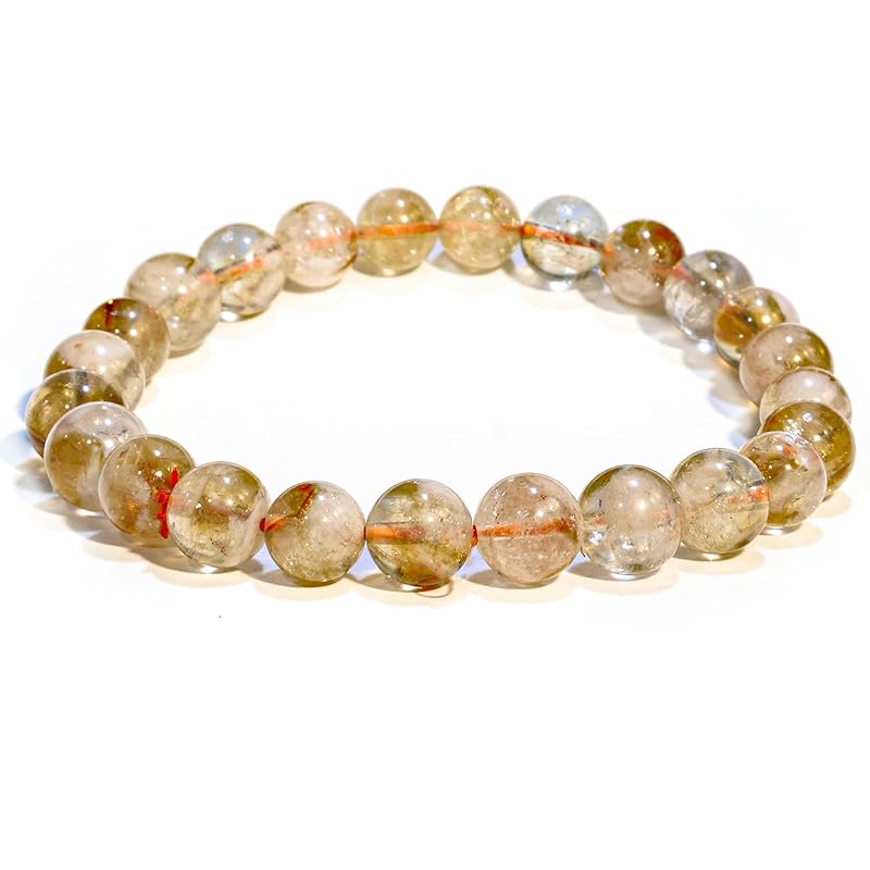 Genuine Citrine Bracelet, Healing Crystal Bracelet for Women and Men, 8mm Round Beaded Bracelet for Spiritual Healing, Protection, Positive Energy, Elastic Adjustable Size Gemstone Bead Bracelet