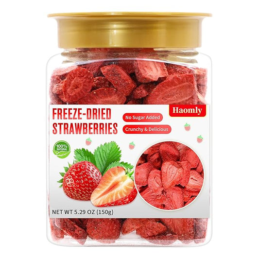 Haomly Freeze Dried Strawberries,5.3oz/150g,100% Natural Freeze Dried Strawberry Slices,Dehydrated Strawberries Bulk for Baking, Cooking, Flavorful,No Additives, No Sugar Added