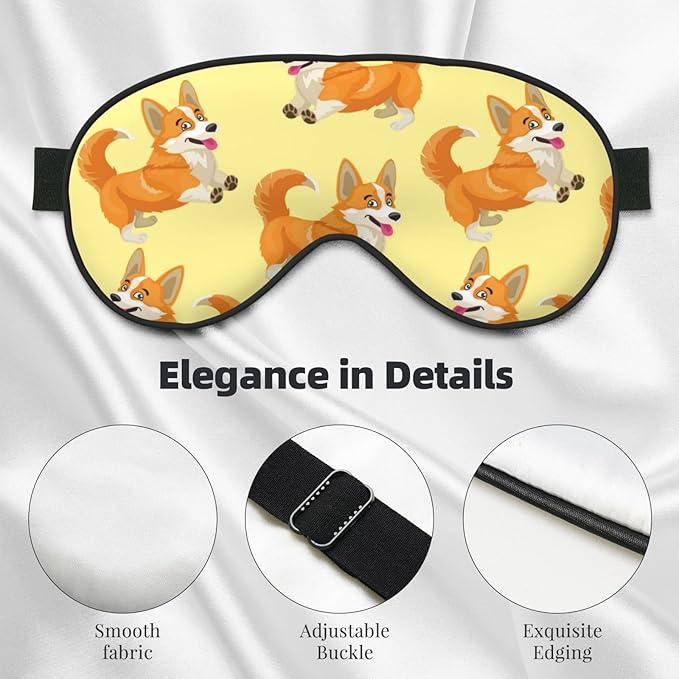 Cute Cartoon Corgi Dog Sleeping Eye Mask Eye Mask for Sleeping Soft Comfort Eye Shade Blackout Eye Cover for Deep Rest Travel Nap Meditation