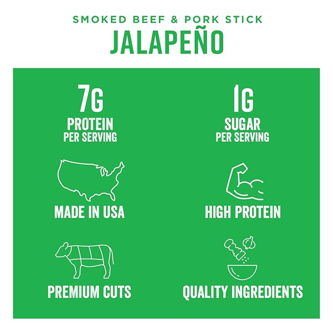 Chef's Cut Real Snack Pork and Beef Jalapeno Sticks, 1 Ounce (16 Count)