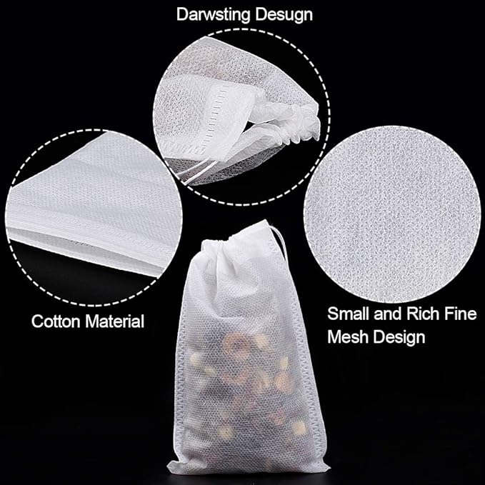 Fenshine 100Pcs Large Tea Bag - Disposable Empty Tea Filter Bags No Mess Mesh Bags with Drawstring for Concentrate/Iced Coffee, Herb, Loose Leaf Tea