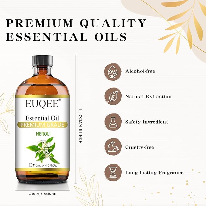 EUQEE Neroli Essential Oil 118mL / 4oz Pure Neroli Oil Premium Essential Oil for Diffuser, Aromatherapy, DIY Soap