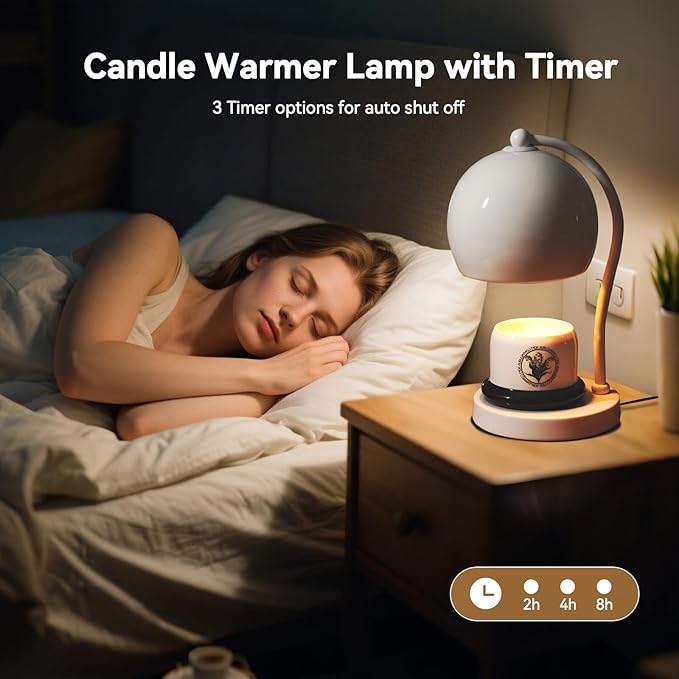 Ceramic Dimmable Candle Warmer Lamp with Timer Fit for Medium Size Candle Jars, Aesthetic Design with 2 Bulbs, House Warming Gifts, New Home Decor, Mother's Day, Birthday Gifts (White)