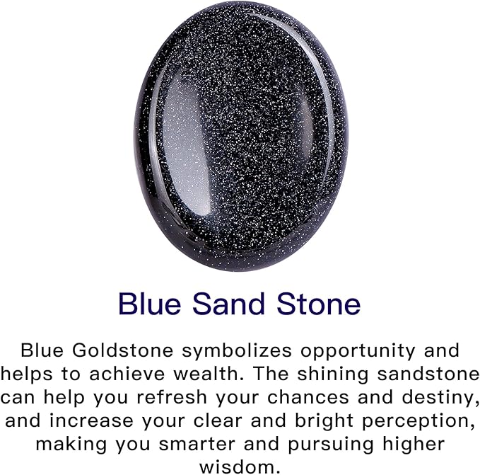 2" Worry Stone Blue Sand Crystal Palm Stones, Healing Goldstone Crystals for Anxiety Meditation, Turmalina Negra Thumb Stone Anxiety Relief Items Gift