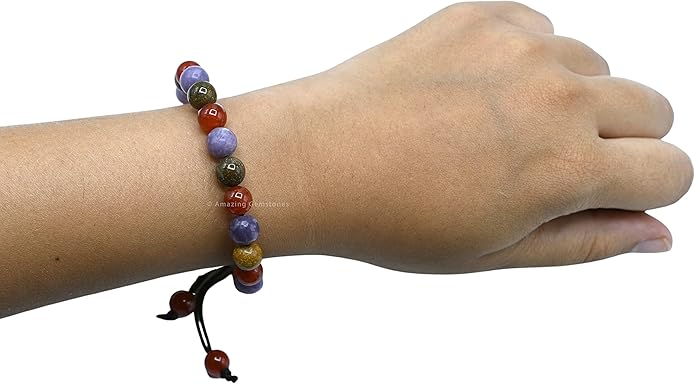 Natural Healing Crystal Bracelet for Women - Mens Bracelet Energy Balancing Gemstones Set - Adjustable Stone Bead Bracelet for Men and Women - Chakra Crystal Therapy Accessory, Meditation