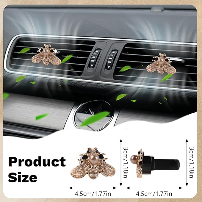 2Pcs Car Vent Clips Air Fresheners - Bling Crystal Cute Bee Car Accessories Dashboard Decorations, Cars Interior Diffuser Decor Gift for Women Lover and Friend