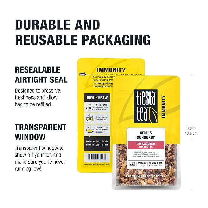 Tiesta Tea - Citrus Sunburst, Loose Leaf, Tropical Citrus Herbal Tea, Premium Non-Caffeinated Fruit Blend, Make Hot or Iced, Brews Up to 25 Cups, 2.1 Ounce Resealable Pouch