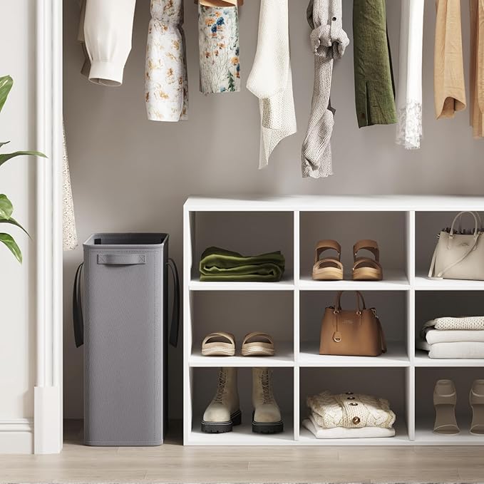 Lifewit 2 Pack Slim Laundry Hamper, Collapsible Narrow Laundry Basket, Small Tall Dirty Clothes Hampers with Handles for Bathroom Bedroom College Dorm, Grey, 50L